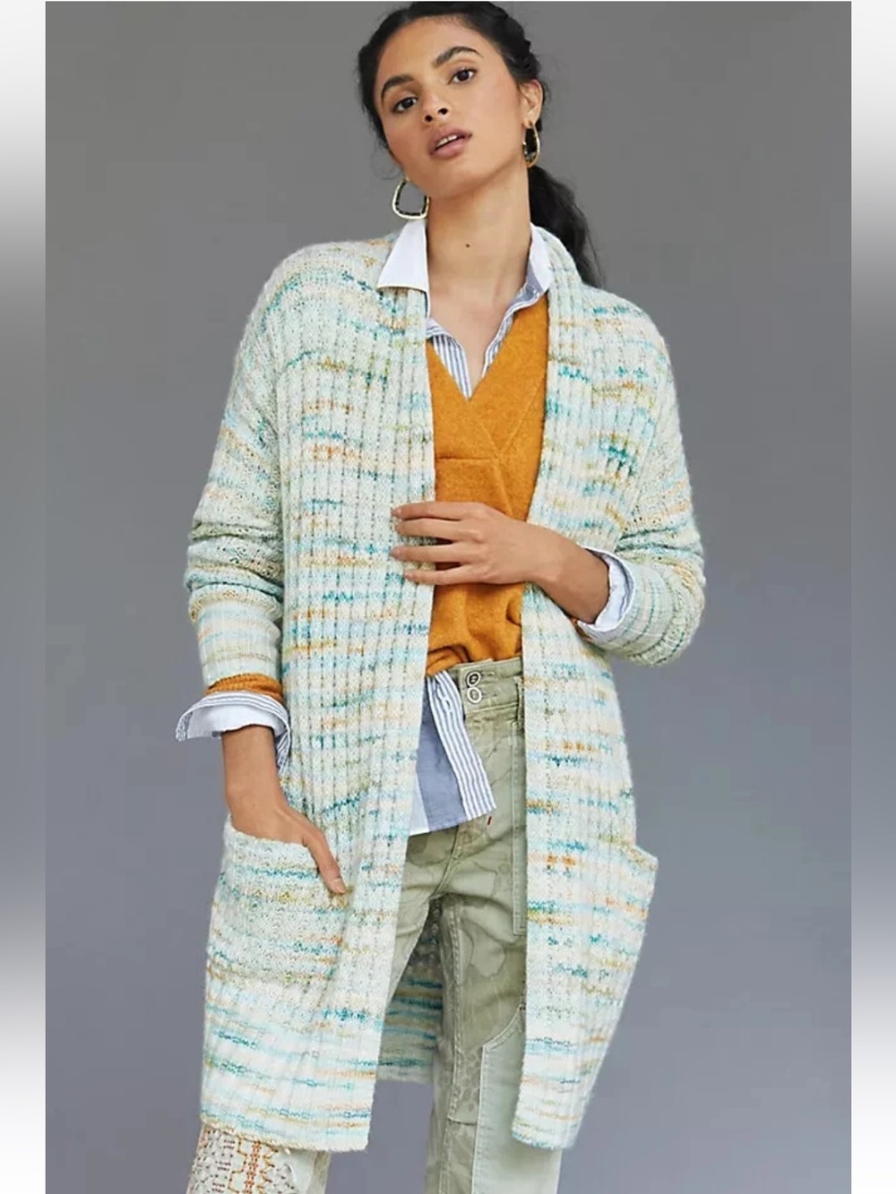 Anthropologie Space-Dyed Longline Cardigan Size large
